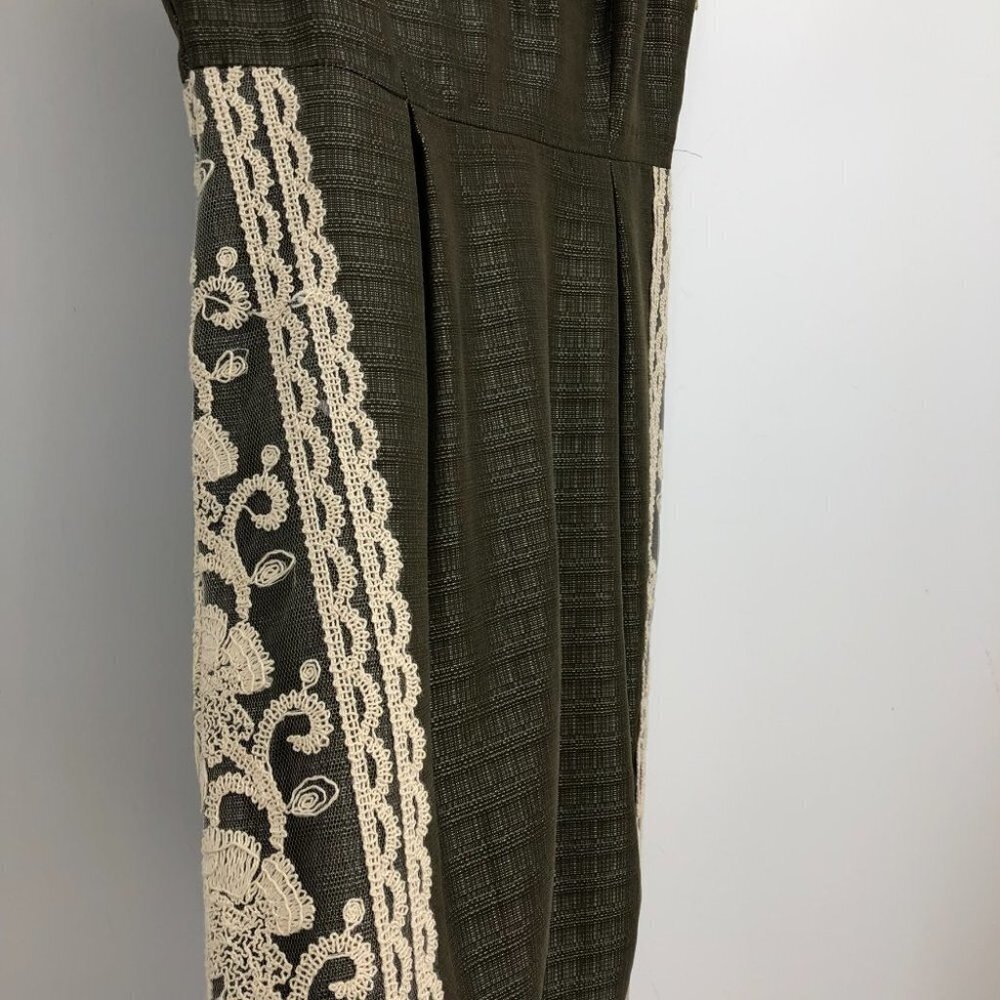 Anthropologie Moulinette Soeurs Olive Green Crochet embroidered rainwashed dress - Picture 12 of 16